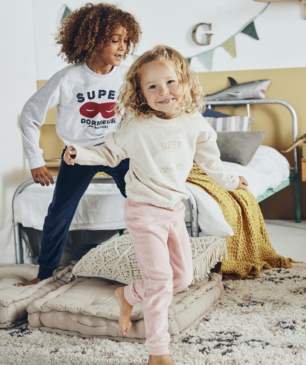 Pyjama en velours super dormeuse beige et rose fille - 2 A