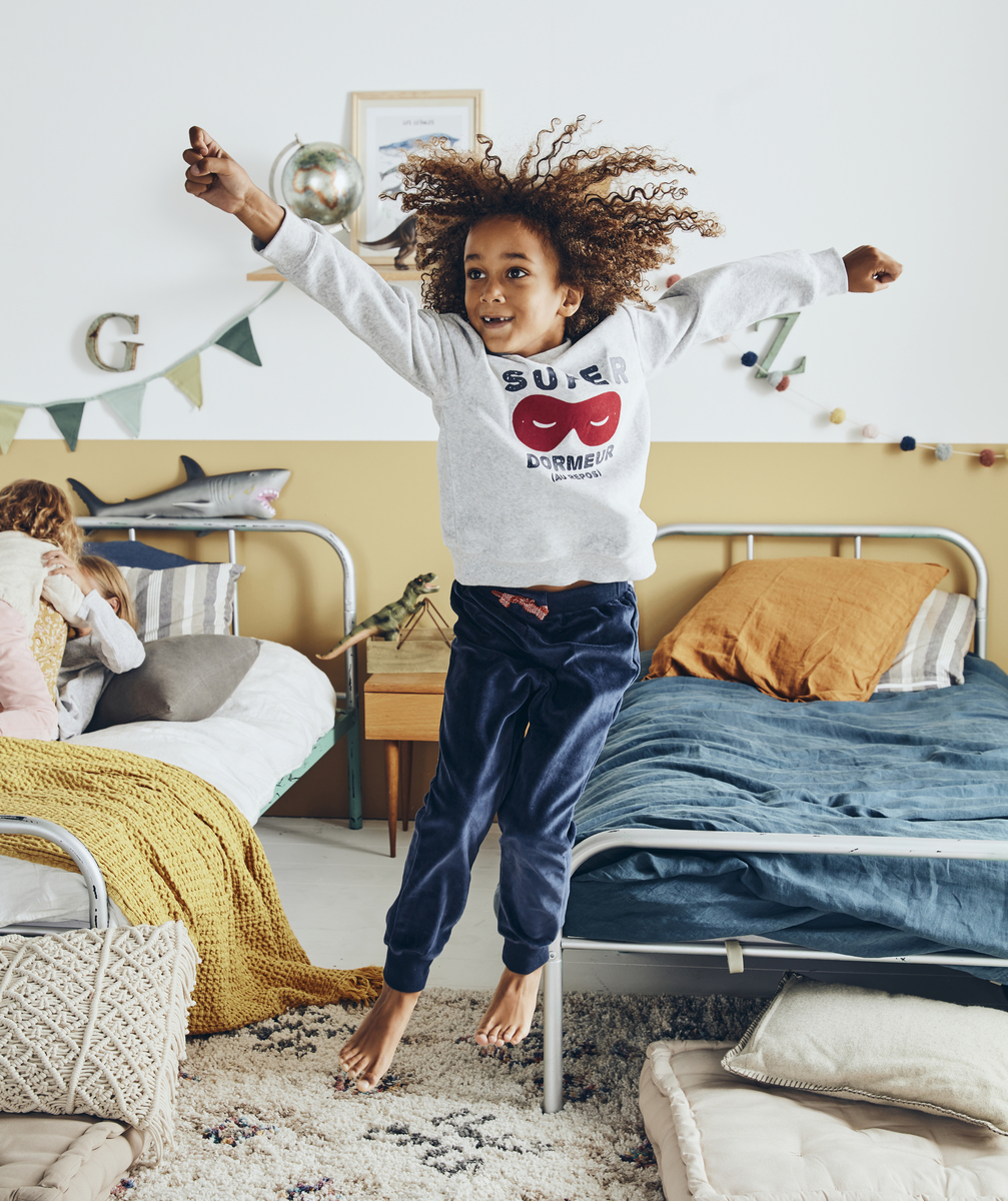 Pyjama en velours super dormeur gris et bleu garçon - 5 A