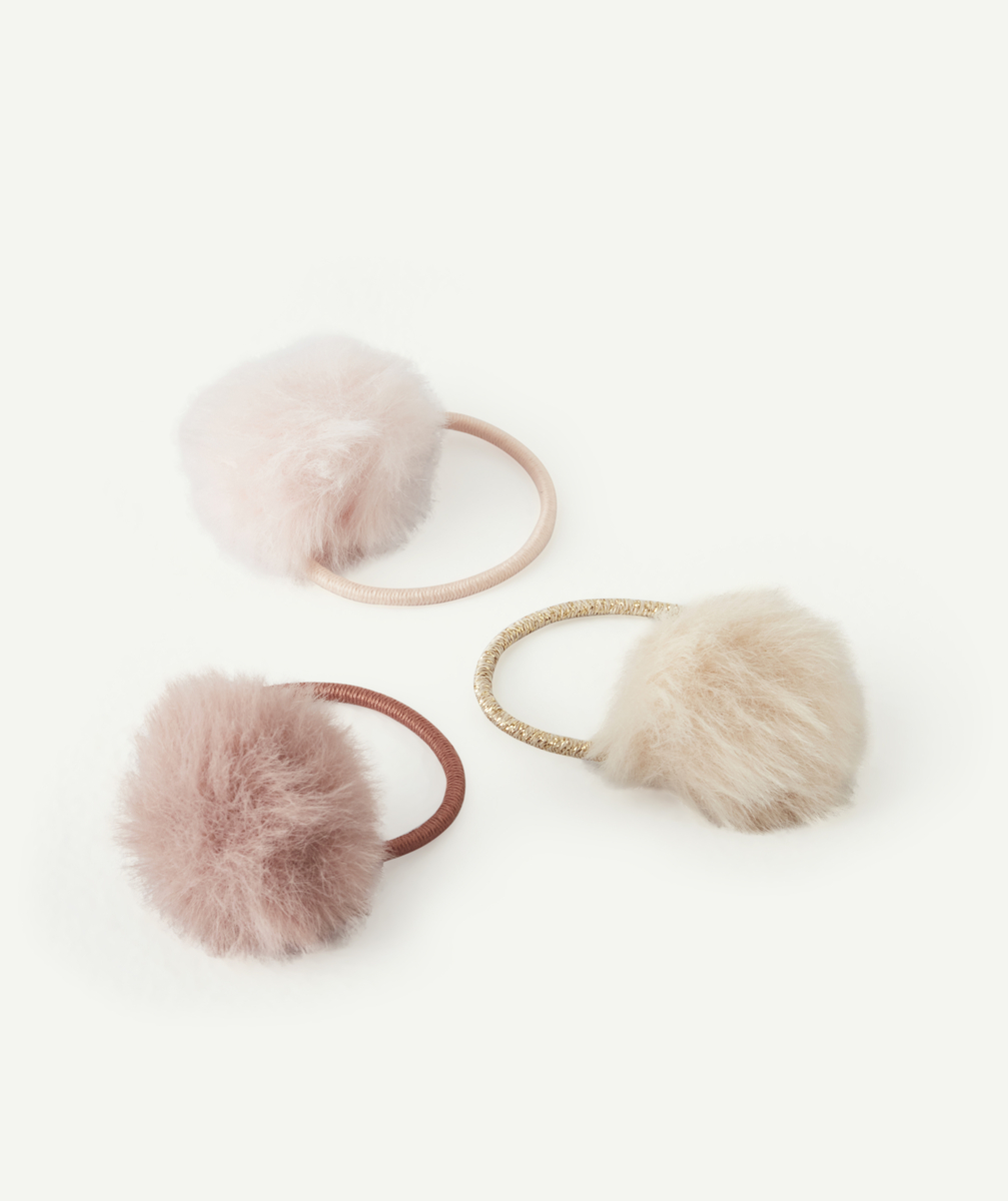 Lot de 3 élastiques bébé fille avec pompons imitation fourrure - TU