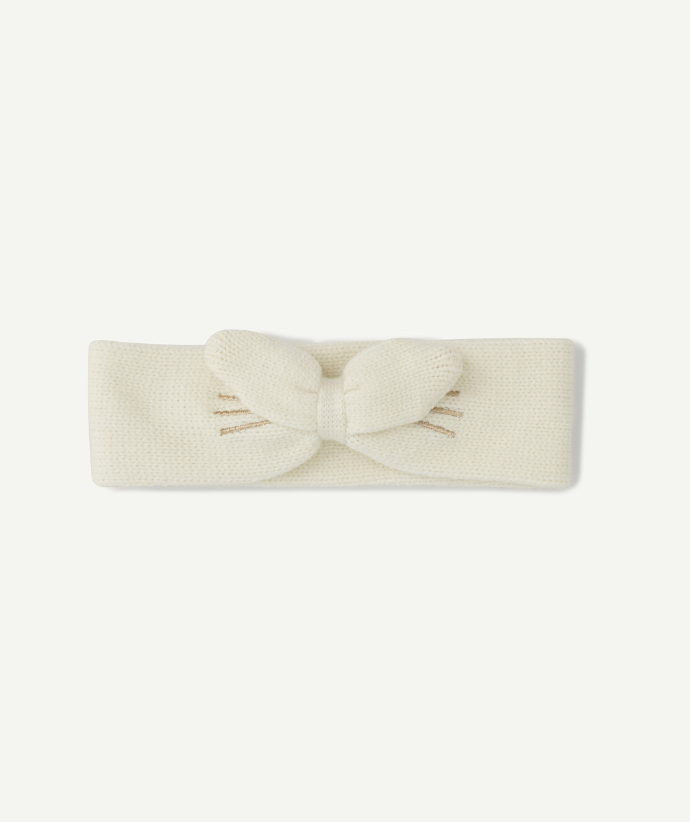 Bandeau en maille écru avec noeud bébé fille en fibres recyclées - TU