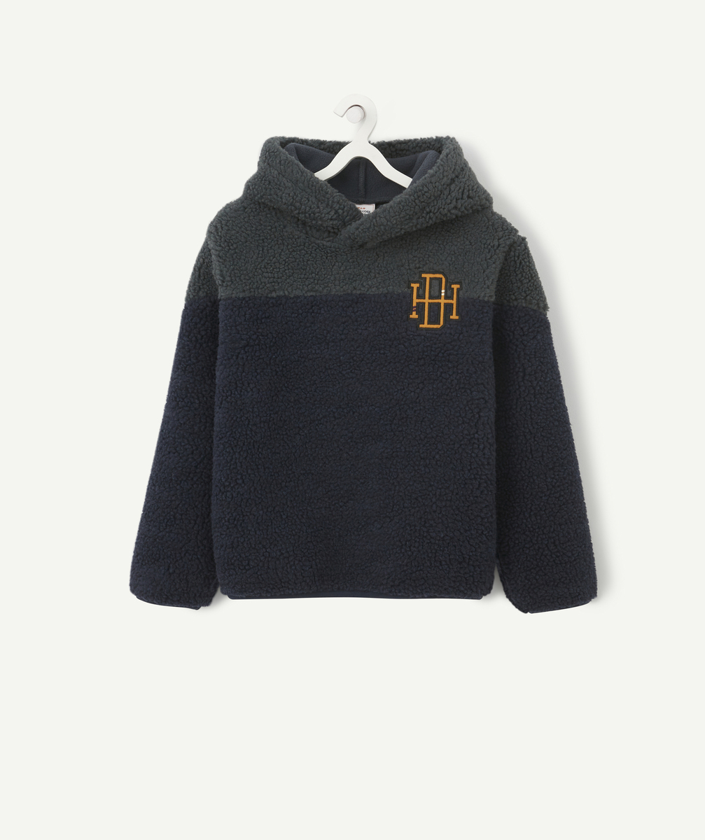 Sweat à capuche en sherpa bleu marine et vert garçon - 3 A