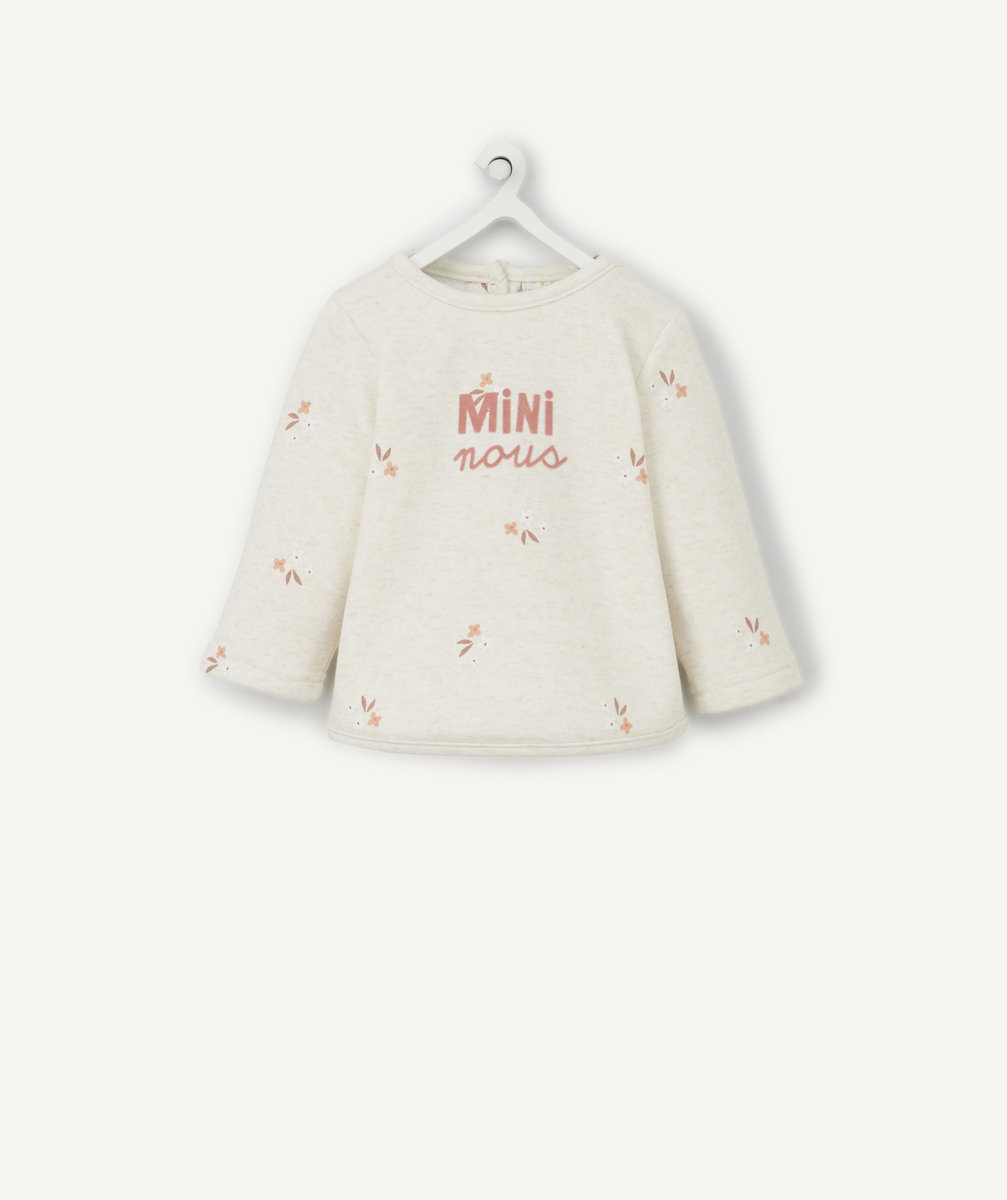 Sweat bébé en fibres recyclées écru et imprimé fleurs - 6 M
