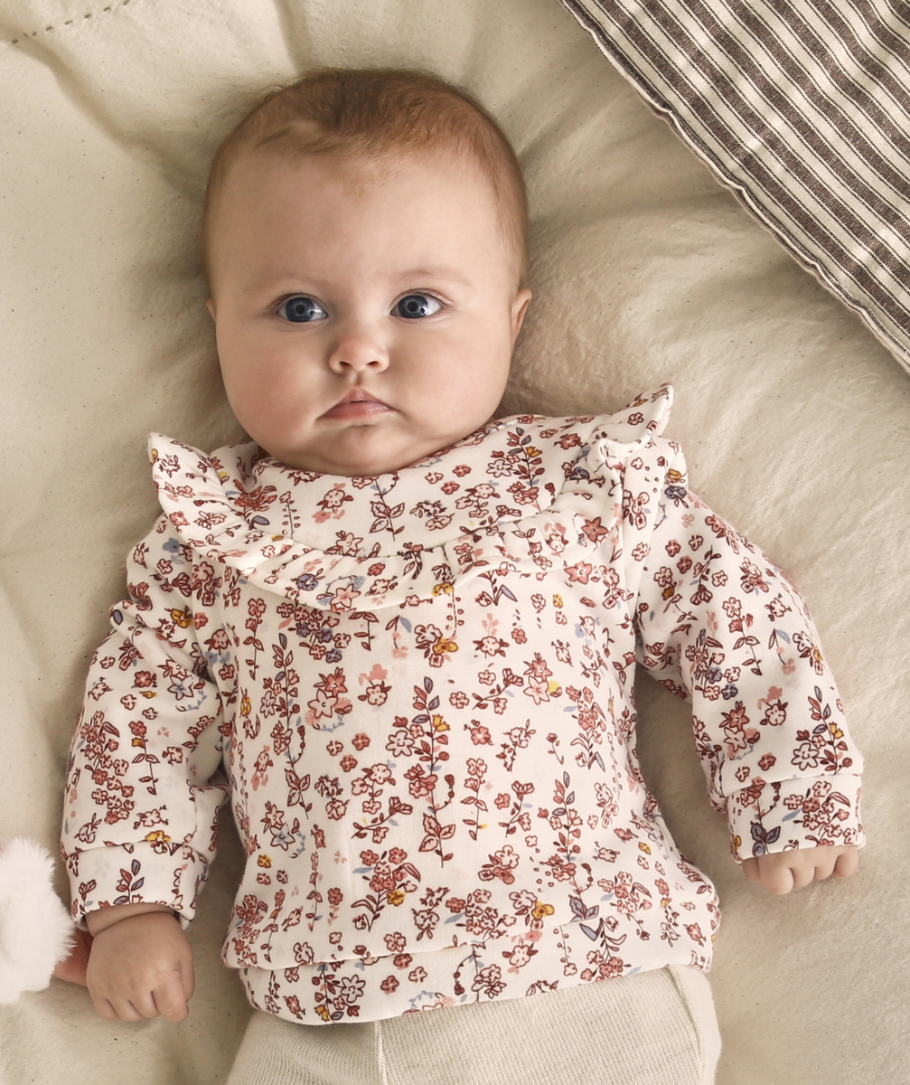 Sweat bébé en fibres recyclées à l'imprimé fleuri avec volants - 18 M