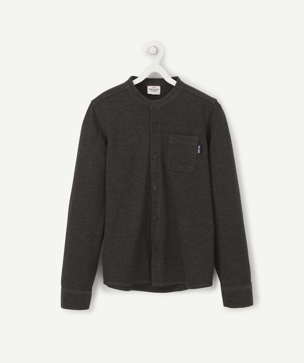 Chemise garçon grise effet coton piqué avec poche - 10 A