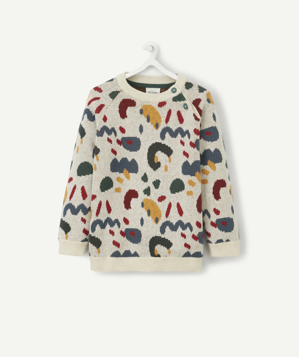 Pull bébé garçon écru aux motifs colorés - 9 M