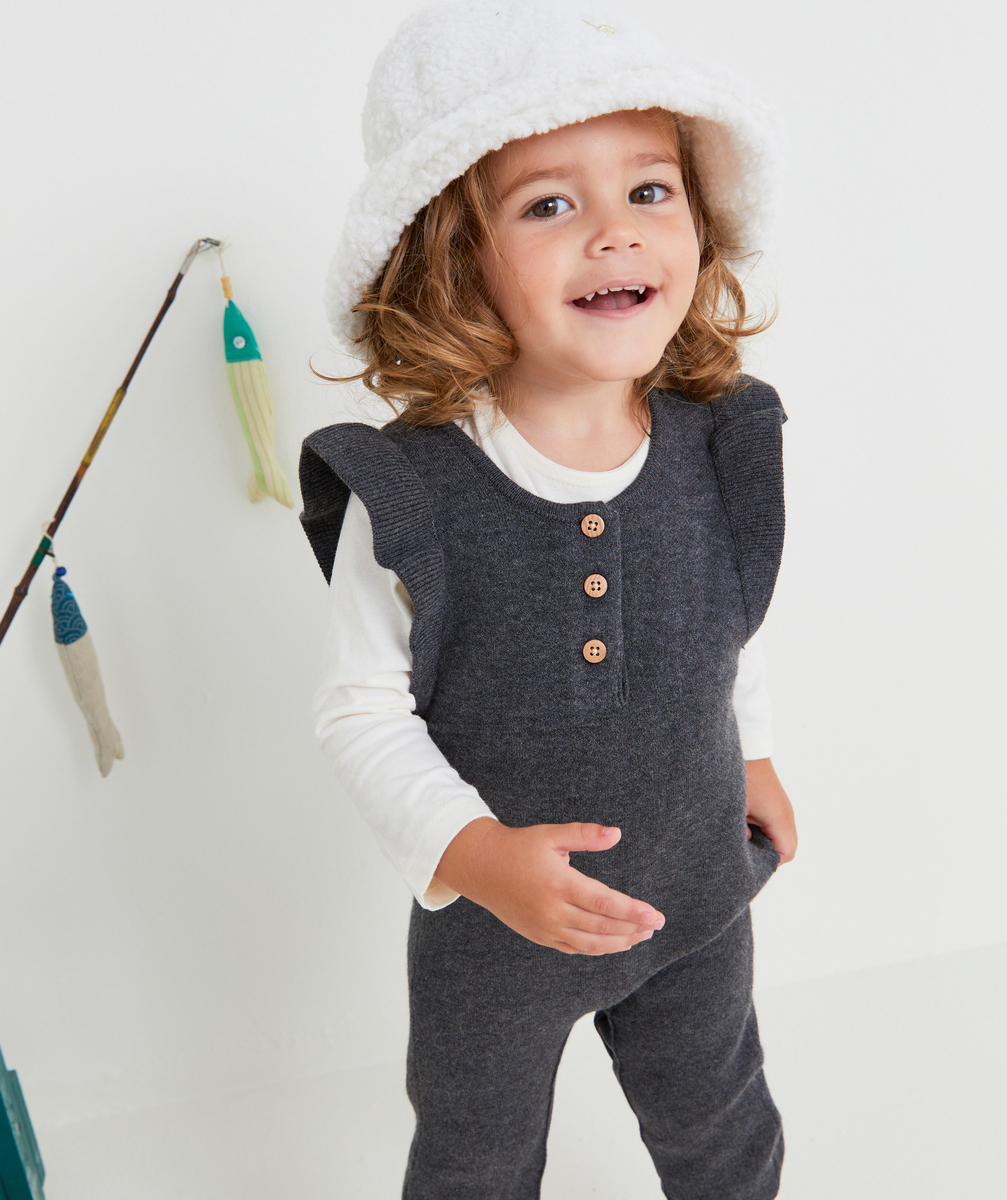 Combinaison bébé fille en maille gris foncé avec volants - 6 M