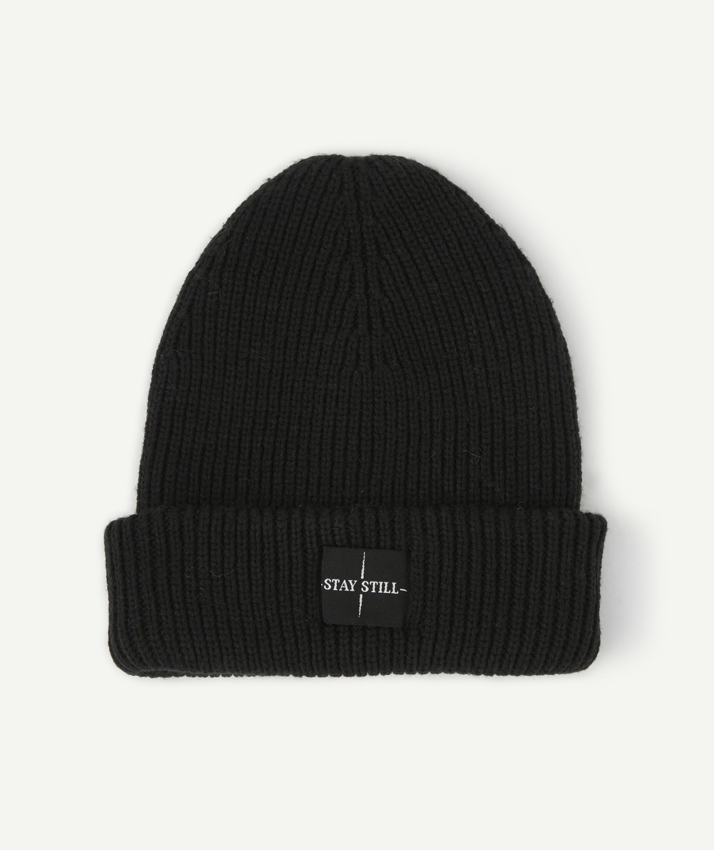 Le bonnet noir en tricot avec animation en fibres recyclées - TU