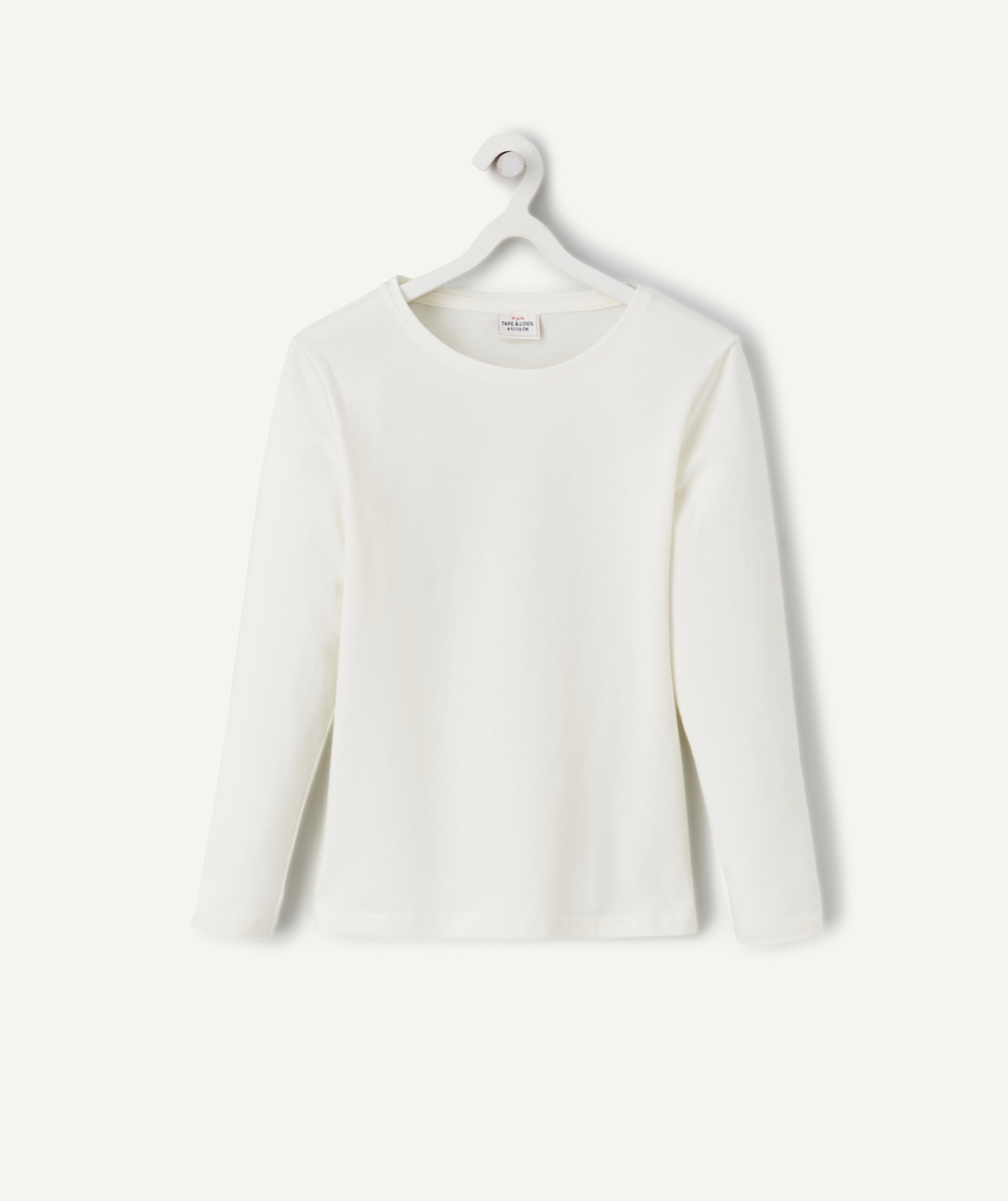 T-shirt manches longues fille en coton bio blanc - 10 A