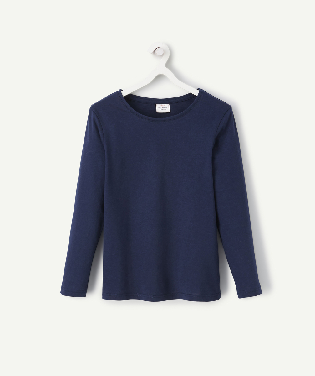 T-shirt manches longues garçon en coton bio bleu marine - 2 A