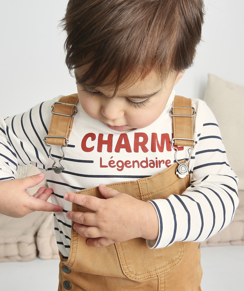 Le t-shirt rayé en coton biologique avec message - 12 M