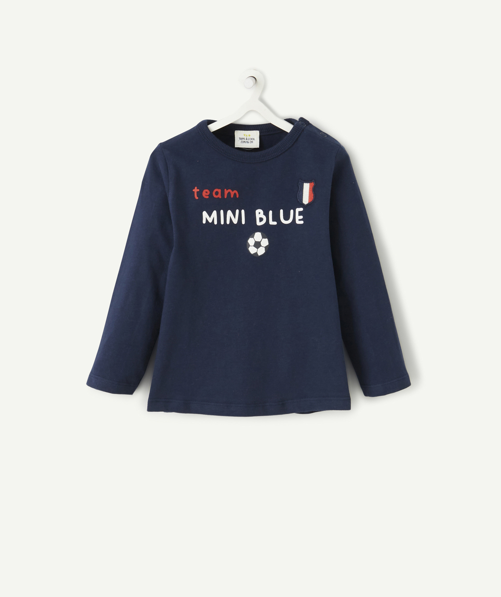 T-shirt bébé garçon en coton bio bleu marine thème football - 6 M