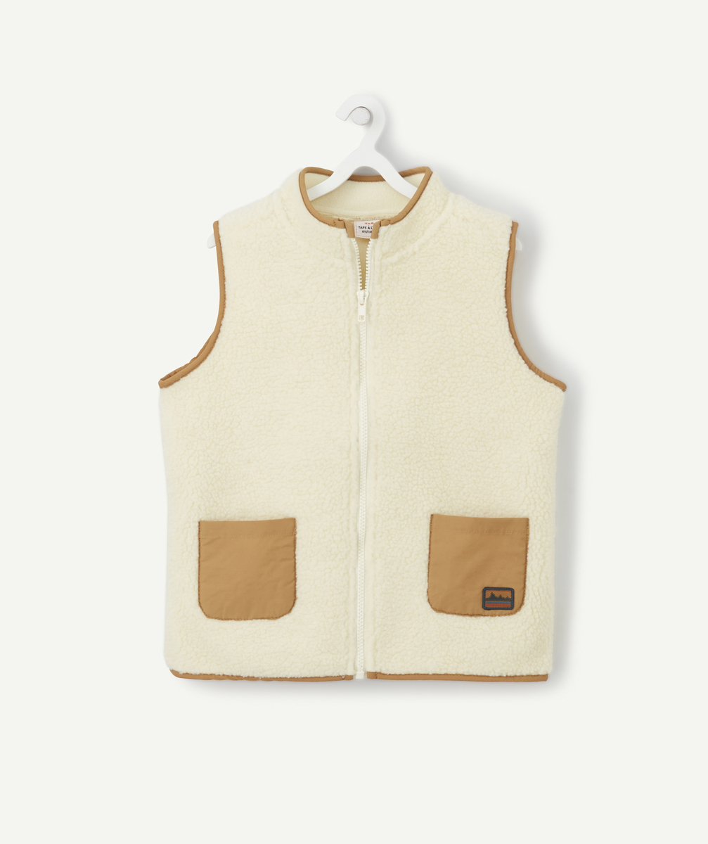Gilet sans manches garçon zippé en sherpa écru - 12 A