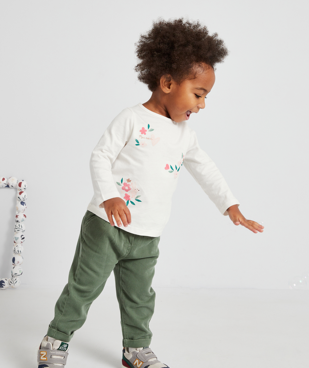 T-shirt blanc bébé fille en coton bio avec animation - 36 M