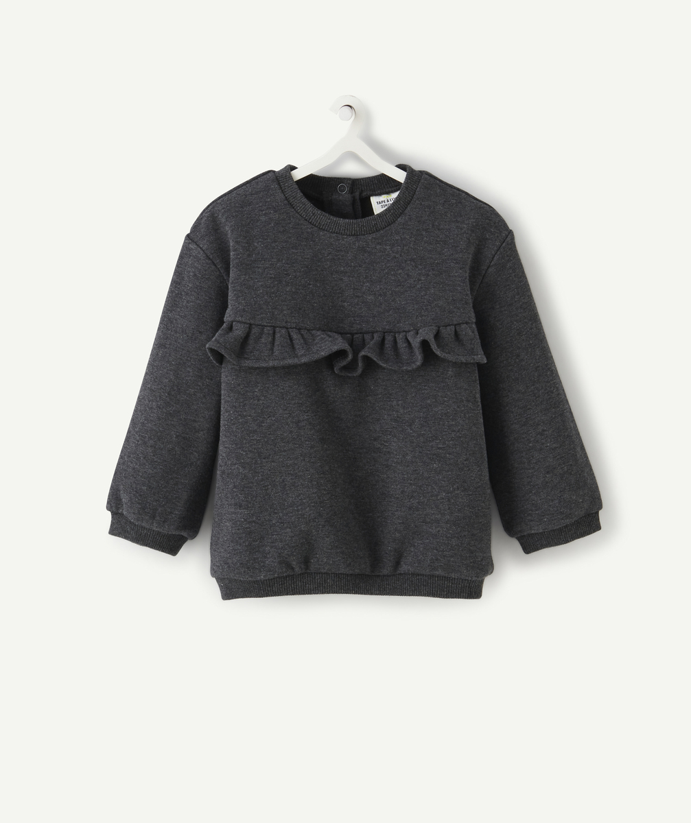 Sweat gris bébé fille en fibres recyclées avec volants - 12 M