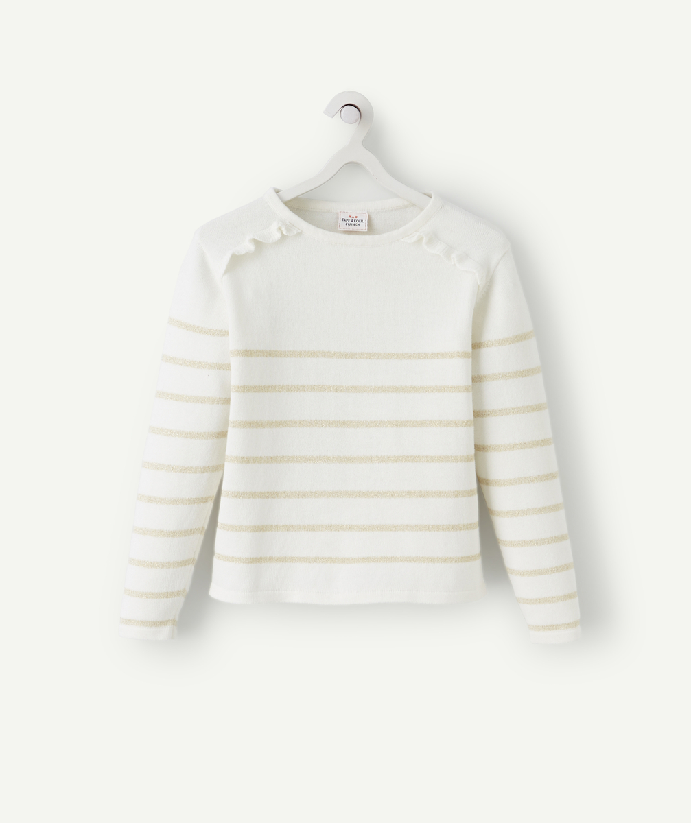 Pull fille en coton blanc et rayures couleur dorée - 2 A