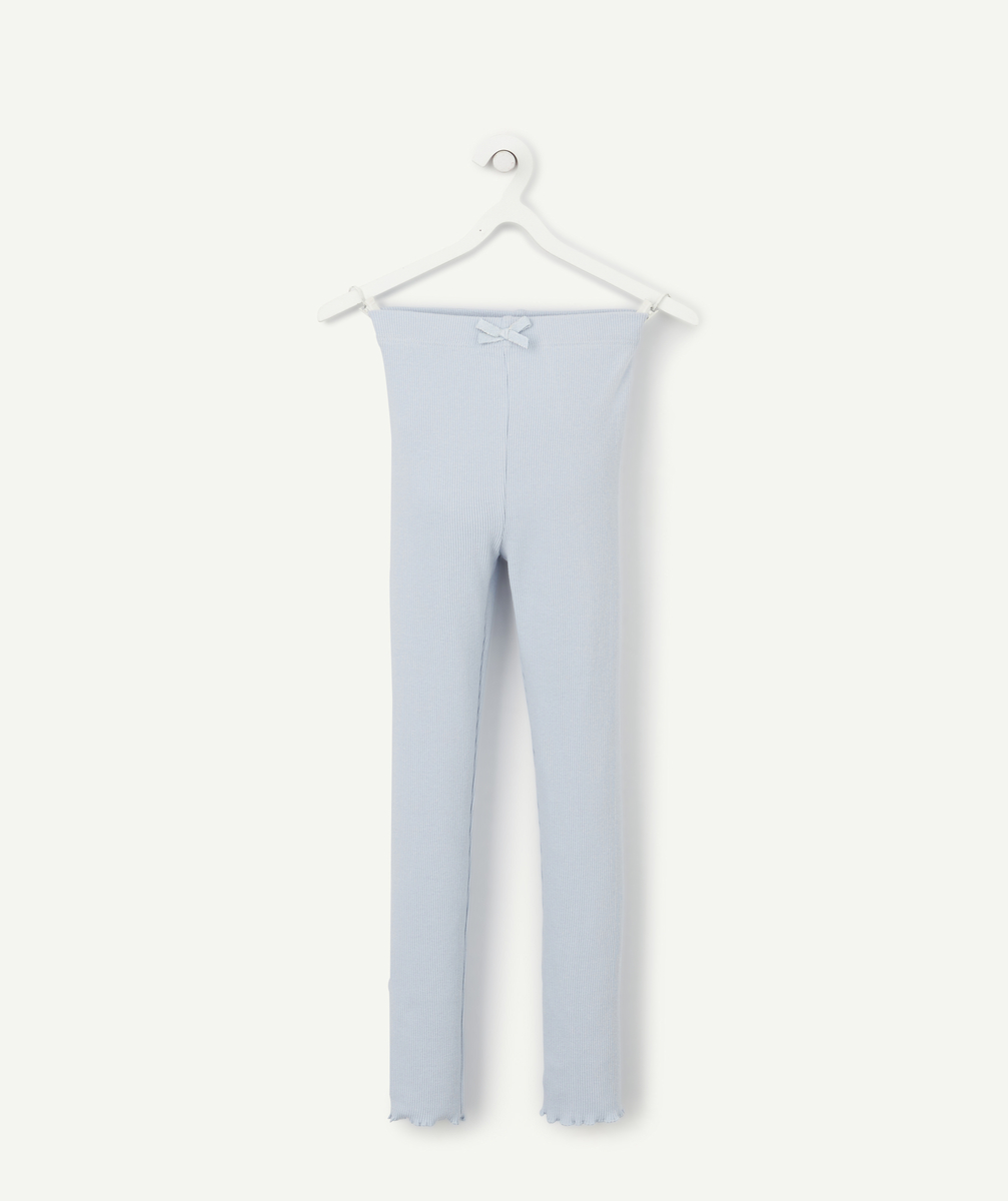 Legging côtelé fille bleu et en fibres recyclées avec festons - 6 A