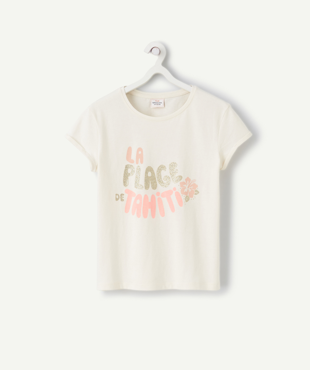 T-shirt fille en fibres recyclées écru avec message pailleté - 2 A