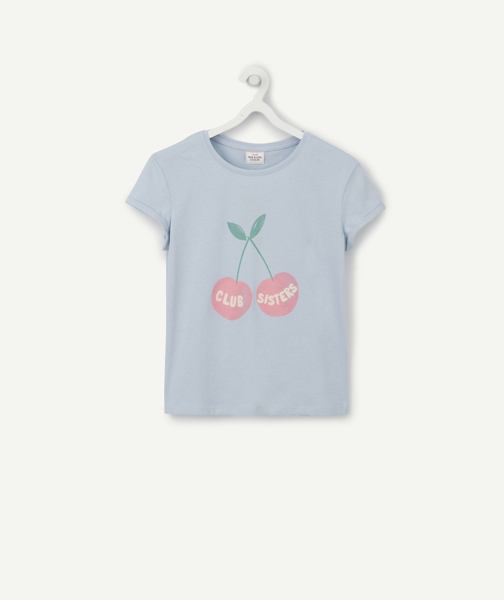 T-shirt fille en fibres recyclées bleu avec cerises club sisters - 3 A