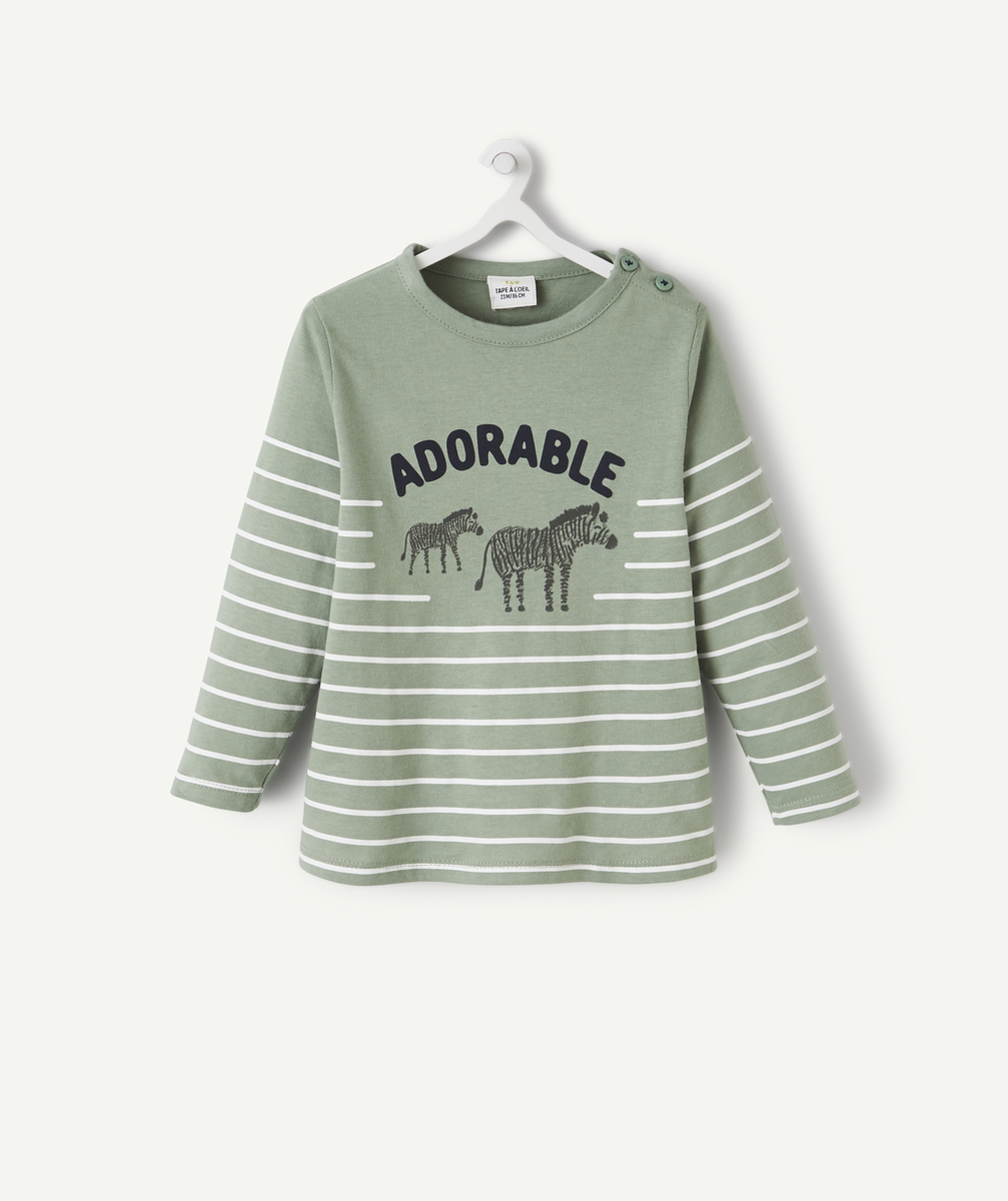 T-shirt kaki en fibres recyclées bébé garçon rayé et zèbres - 1 M