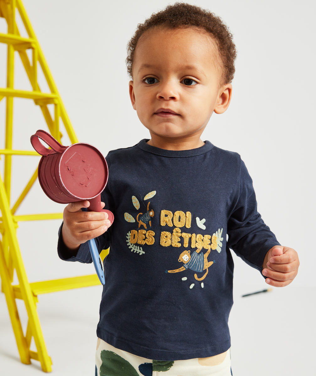 T-shirt bébé garçon en fibres recyclées avec message et singes - 12 M