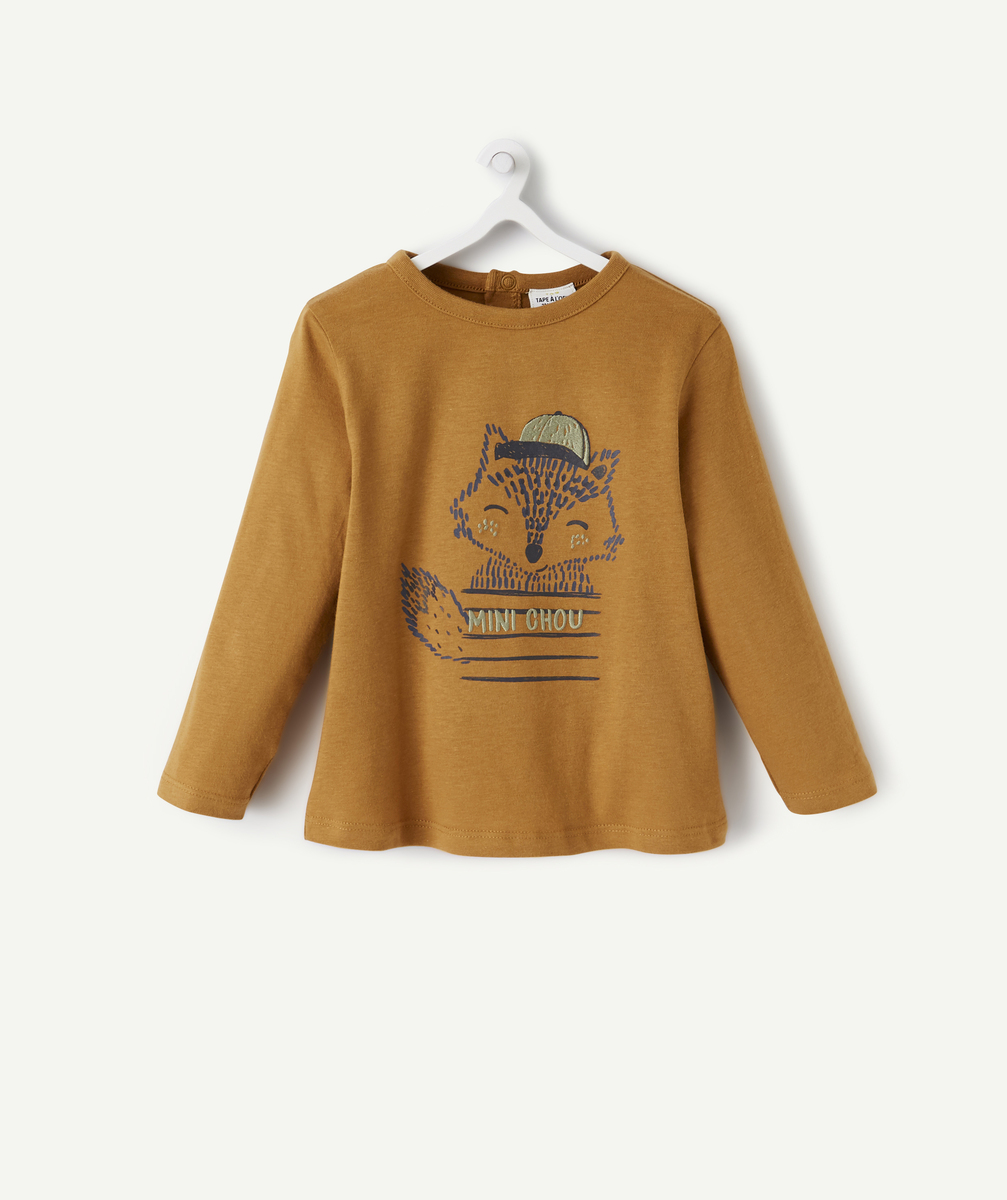 T-shirt en fibres recyclées marron avec renard bébé garçon - 3 M