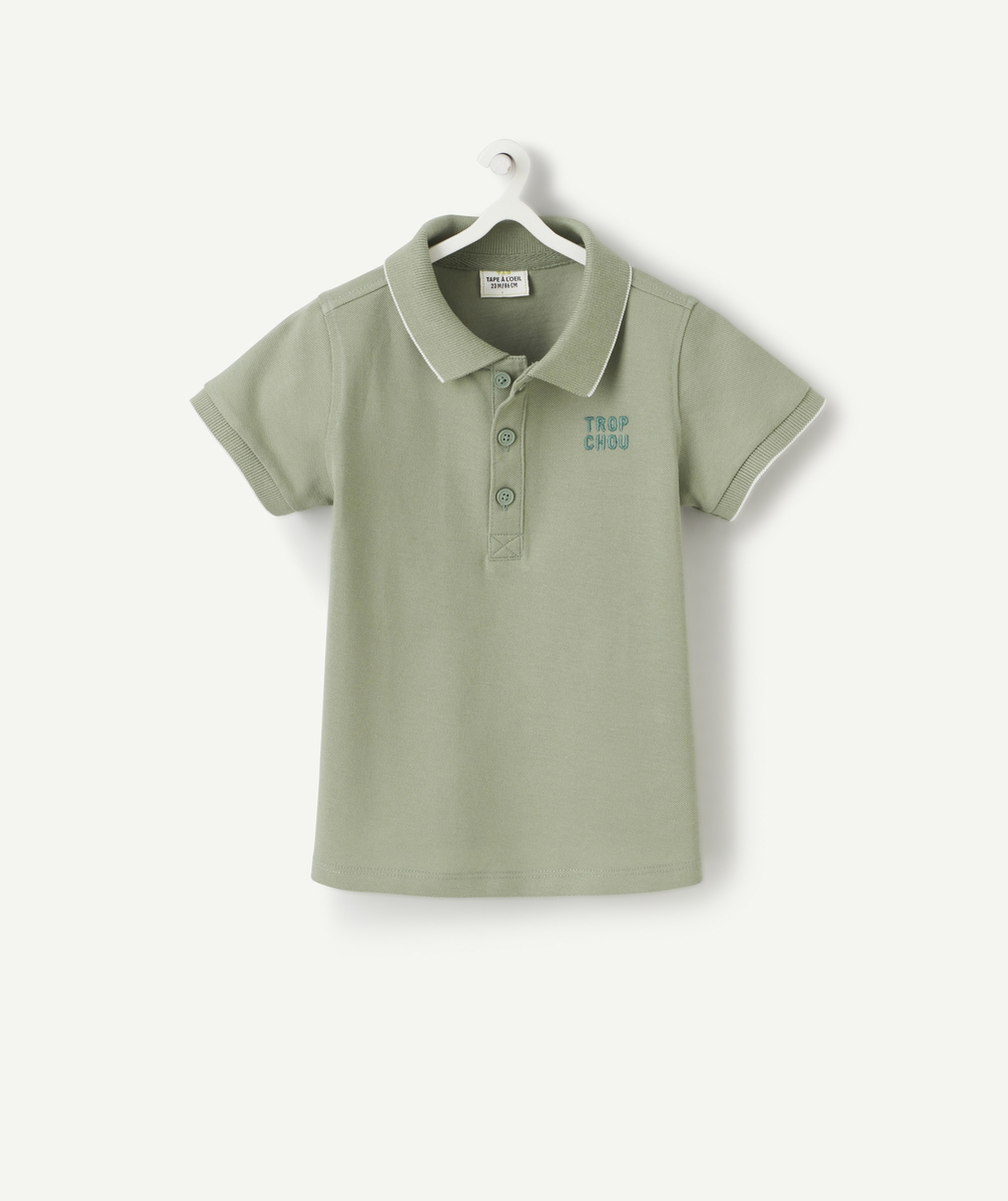 Polo bébé garçon en coton vert avec message brodé - 1 M