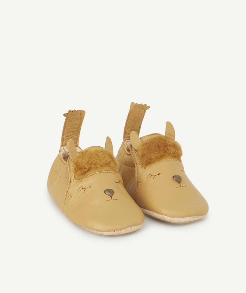 chaussons en cuir camel avec alpaga - 22-23