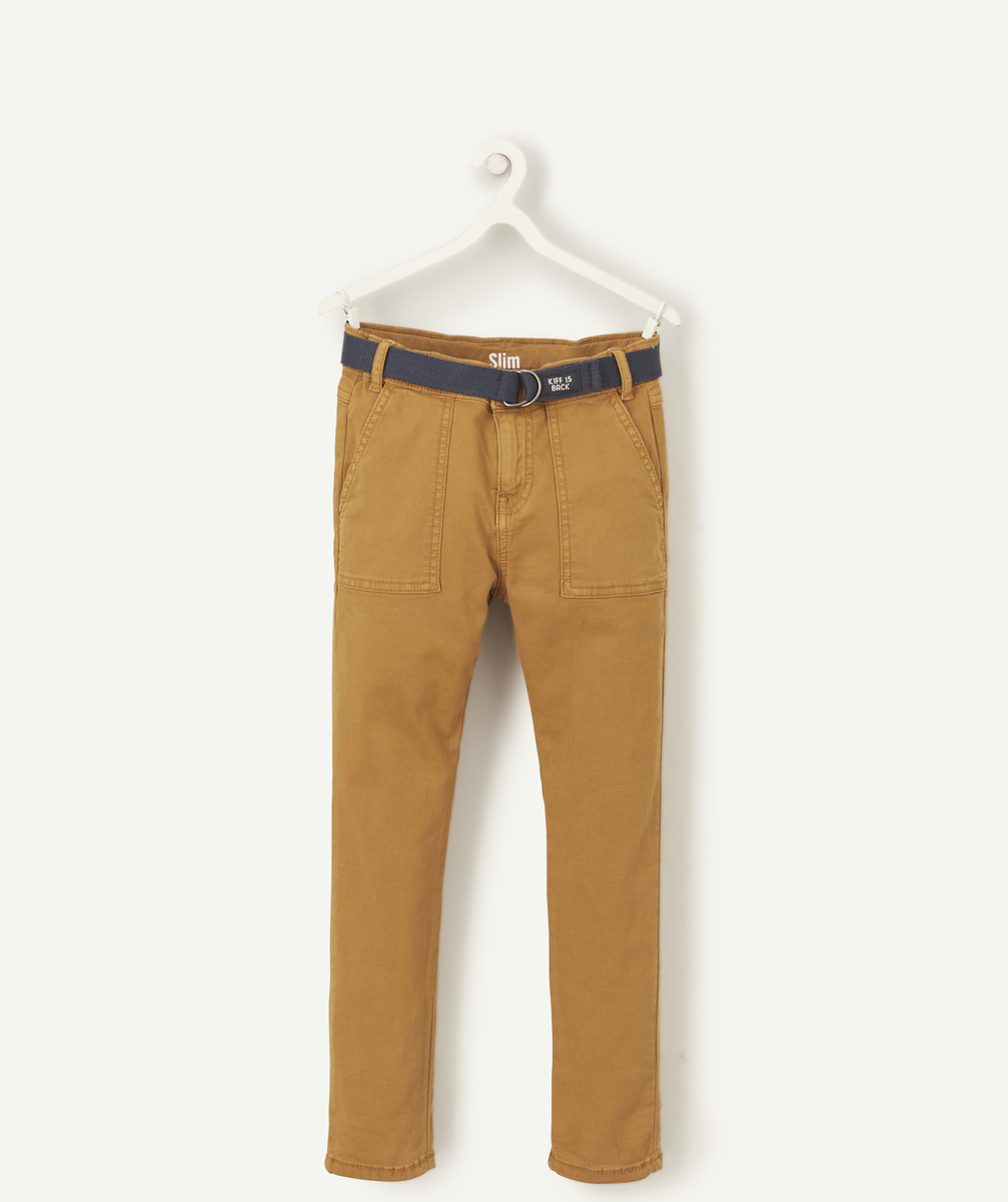Pantalon slim garçon en coton ocre avec ceinture - 6 A