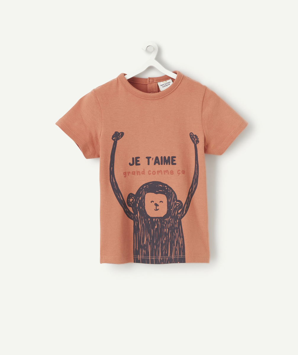 T-shirt bébé garçon en fibres recyclées couleur rouille - 6 M
