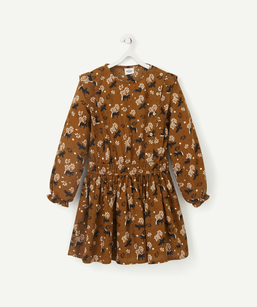 Robe courte ocre fille en coton avec imprimé animaux - 2 A
