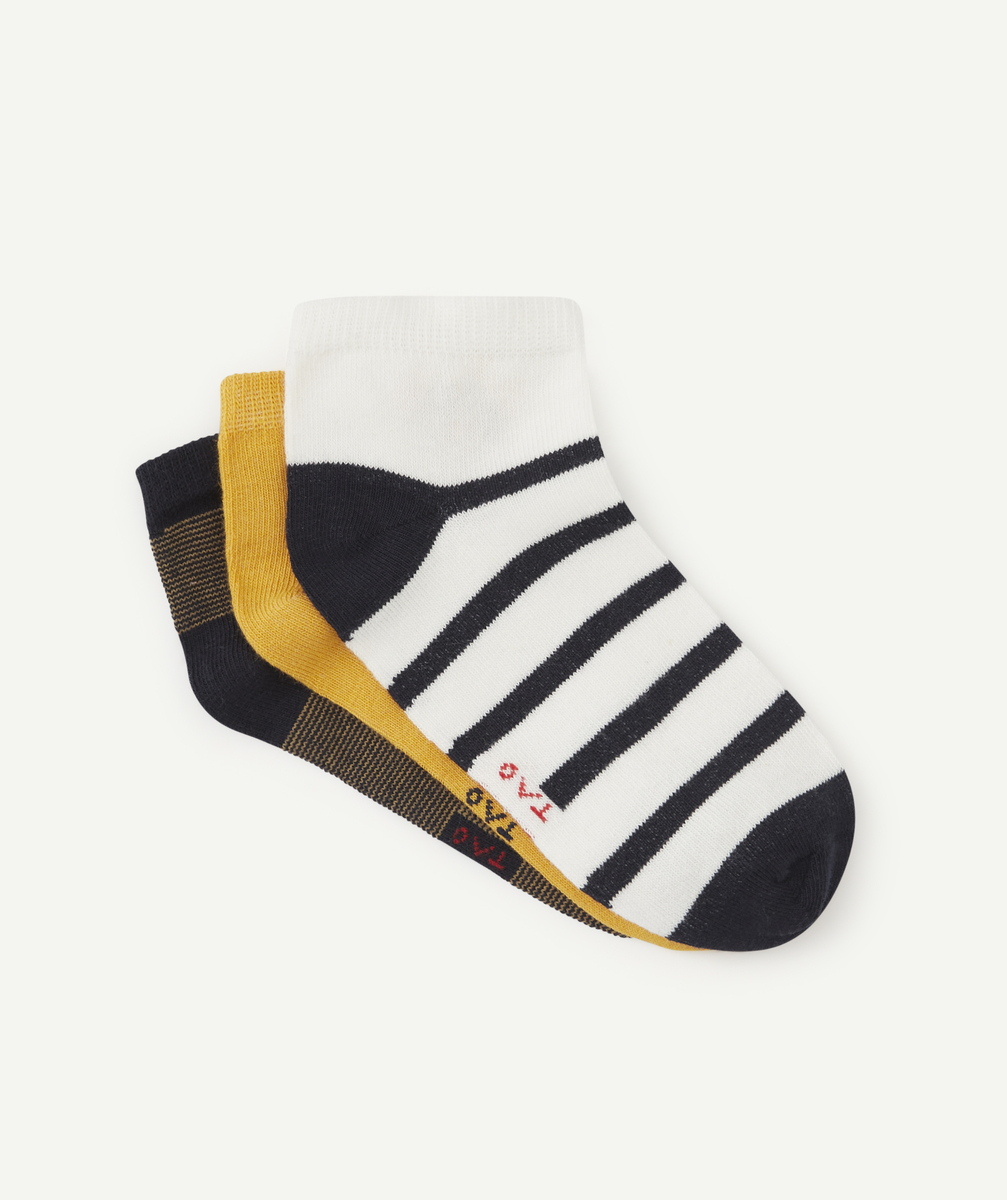 Lot de 3 socquettes garçon avec rayures et uni jaune - 24-26
