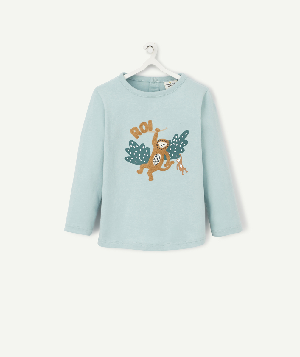 Le t-shirt bleu pastel en coton biologique et avec singes - 1 M
