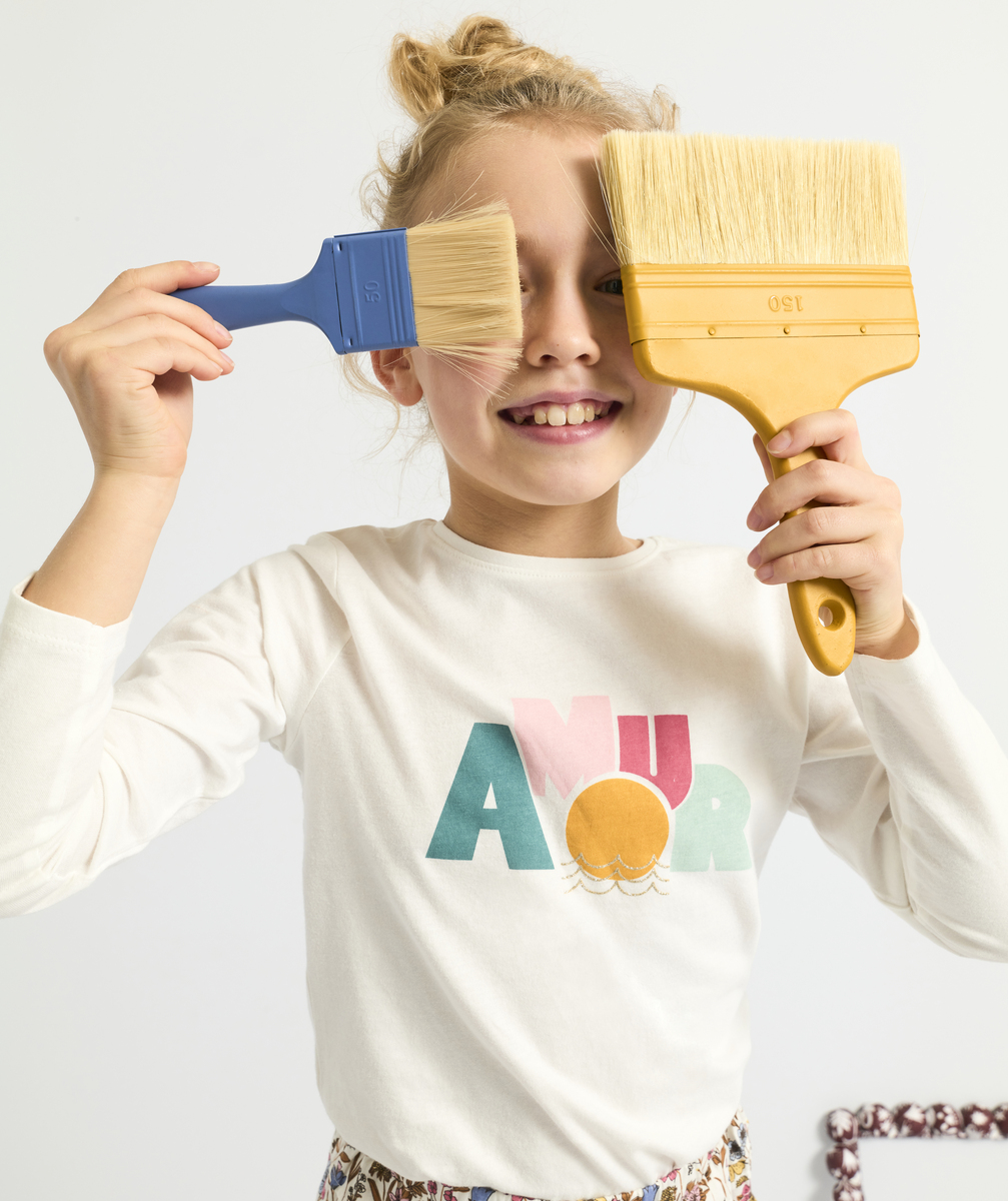 T-shirt en fibres recyclées blanc avec message coloré fille - 12 A