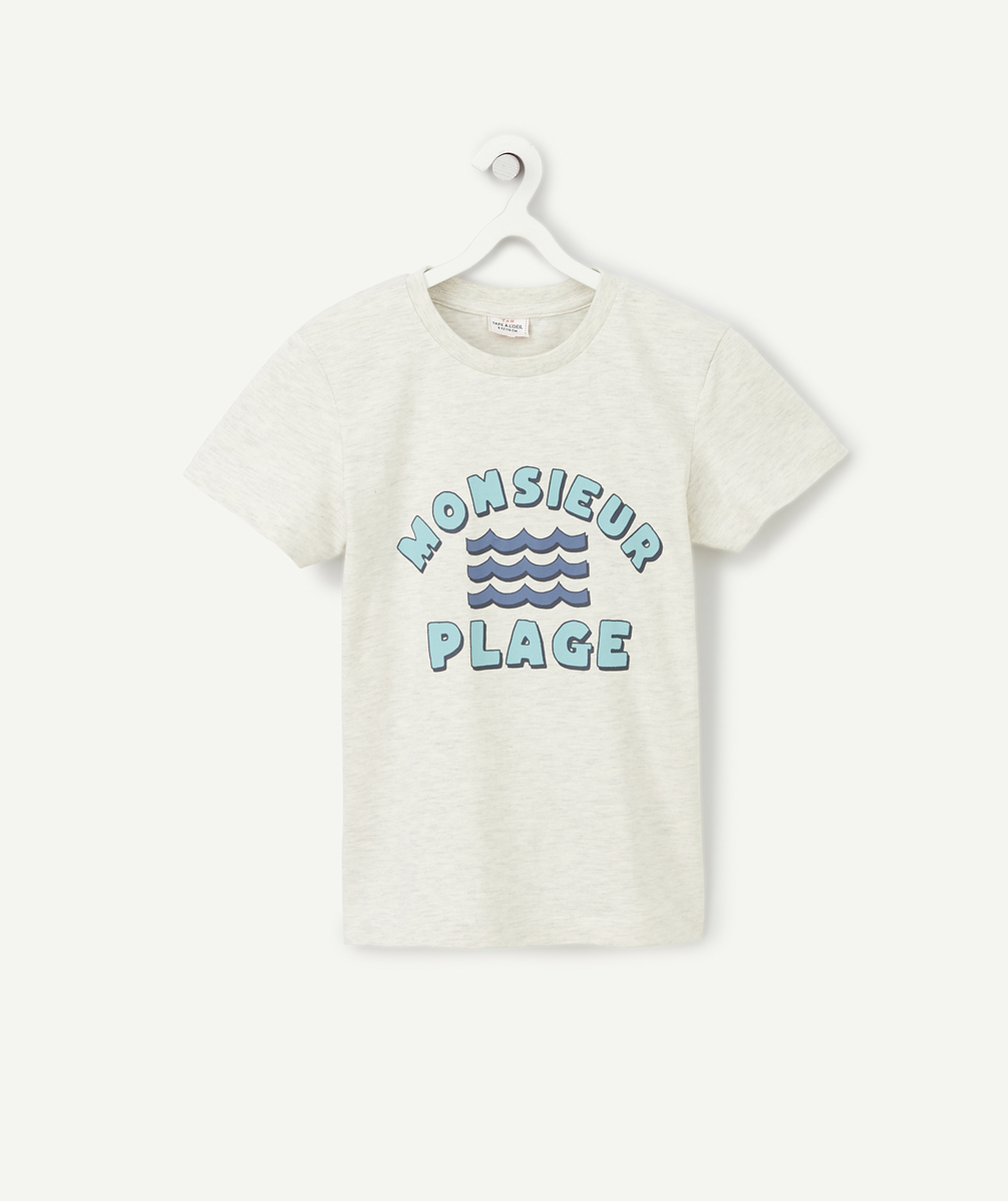 T-shirt garçon gris chiné coton avec message monsieur plage - 14 A