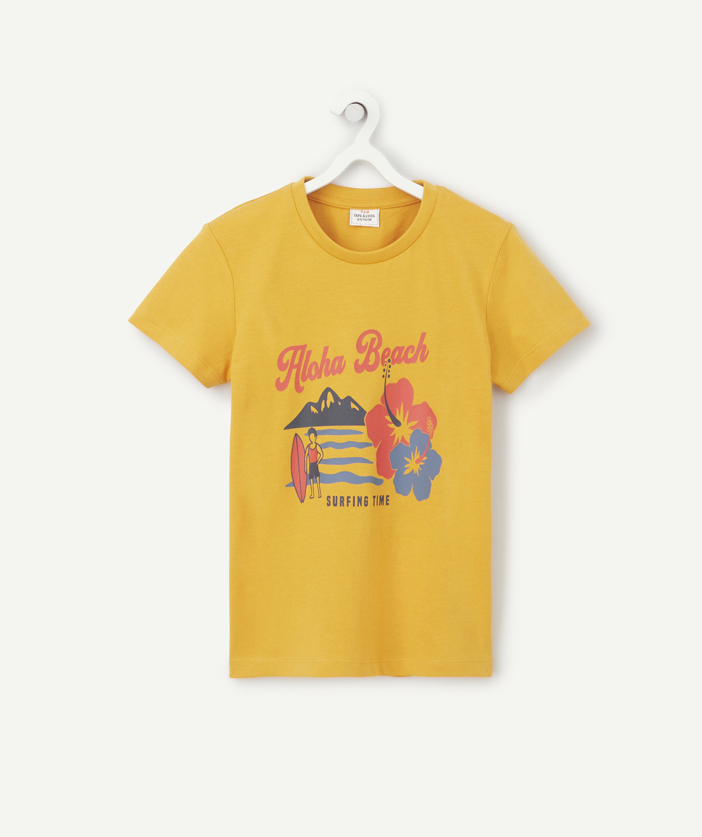 T-shirt garçon en coton biologique jaune avec imprimé surf - 10 A