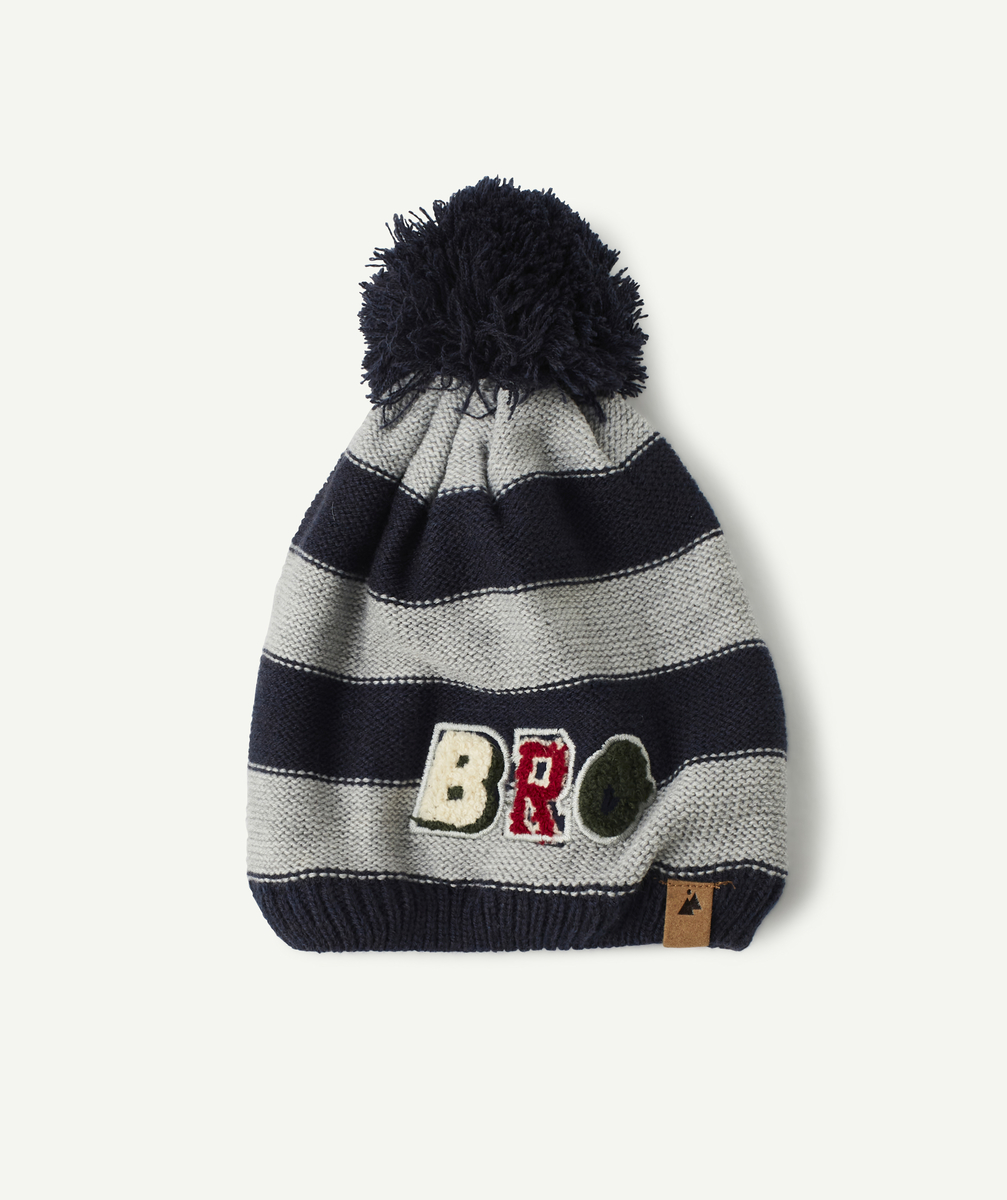 Le bonnet en tricot rayé bleu et gris à animation recyclé - 2-4 A