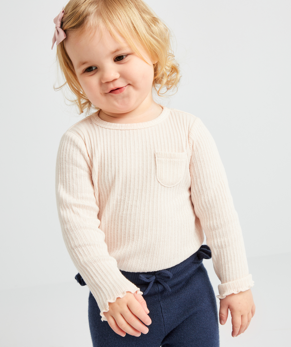 T-shirt bébé fille rose pâle à côtes et avec festons - 12 M