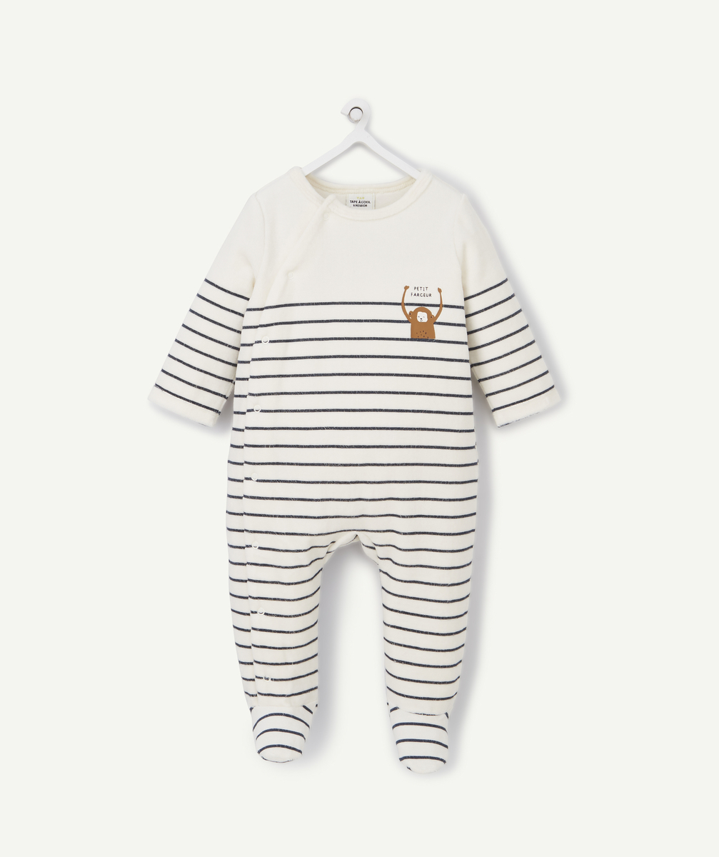 Dors bien velours en coton recyclé blanc rayé bleu bébé - 9 M