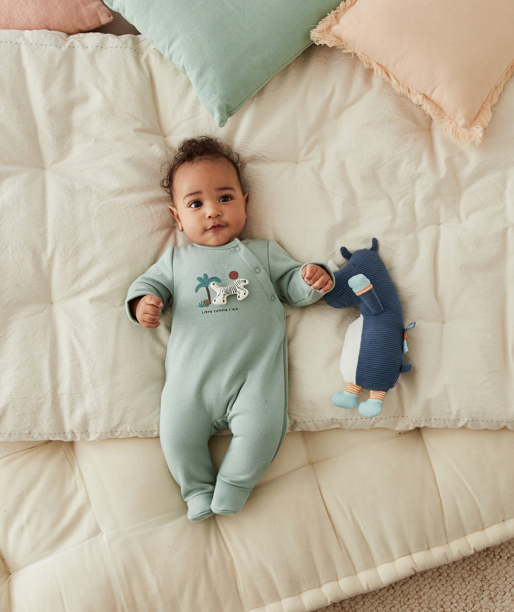 Dors bien zippé vert en fibres recyclées avec zèbre bébé - 9 M