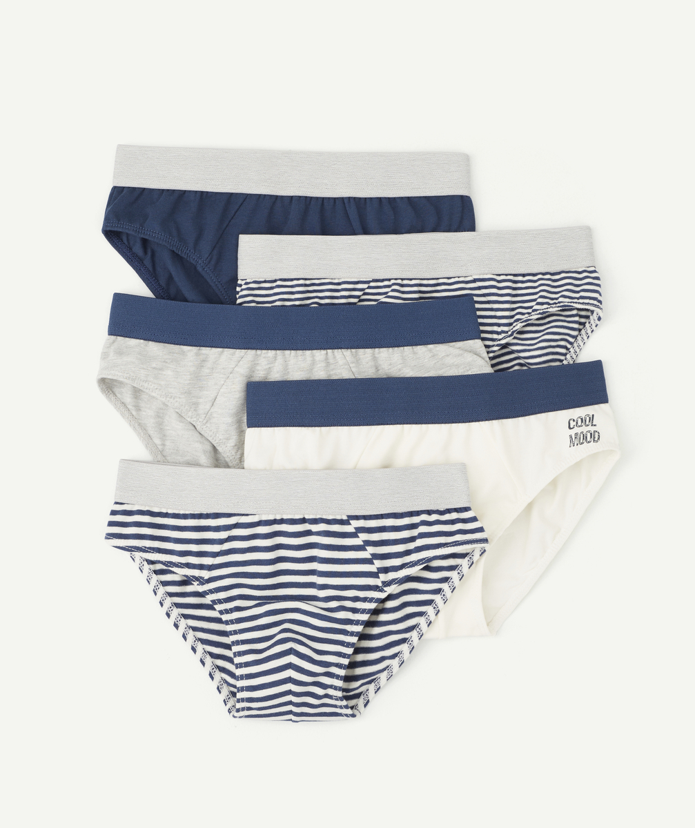 Lot de 5 slips garçon bleu et gris rayés - 10 A