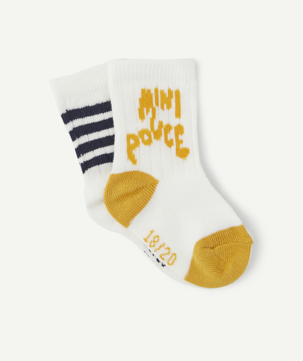 Lot de 2 paires de chaussettes bébé garçon blanches à côtes - 18-20