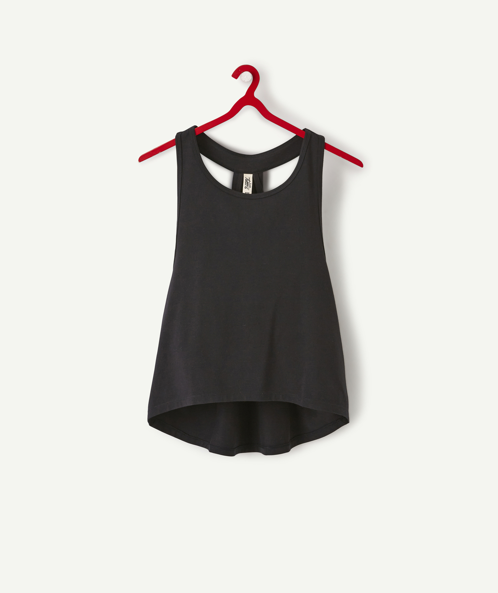 Le débardeur de sport noir avec dos travaillé en coton biologique - XS