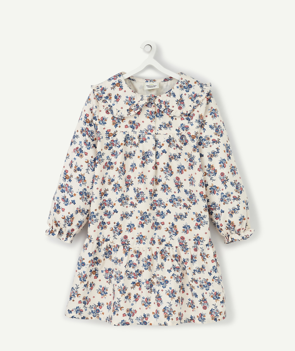 La robe écrue fleurie rose et bleue avec col - 12 M