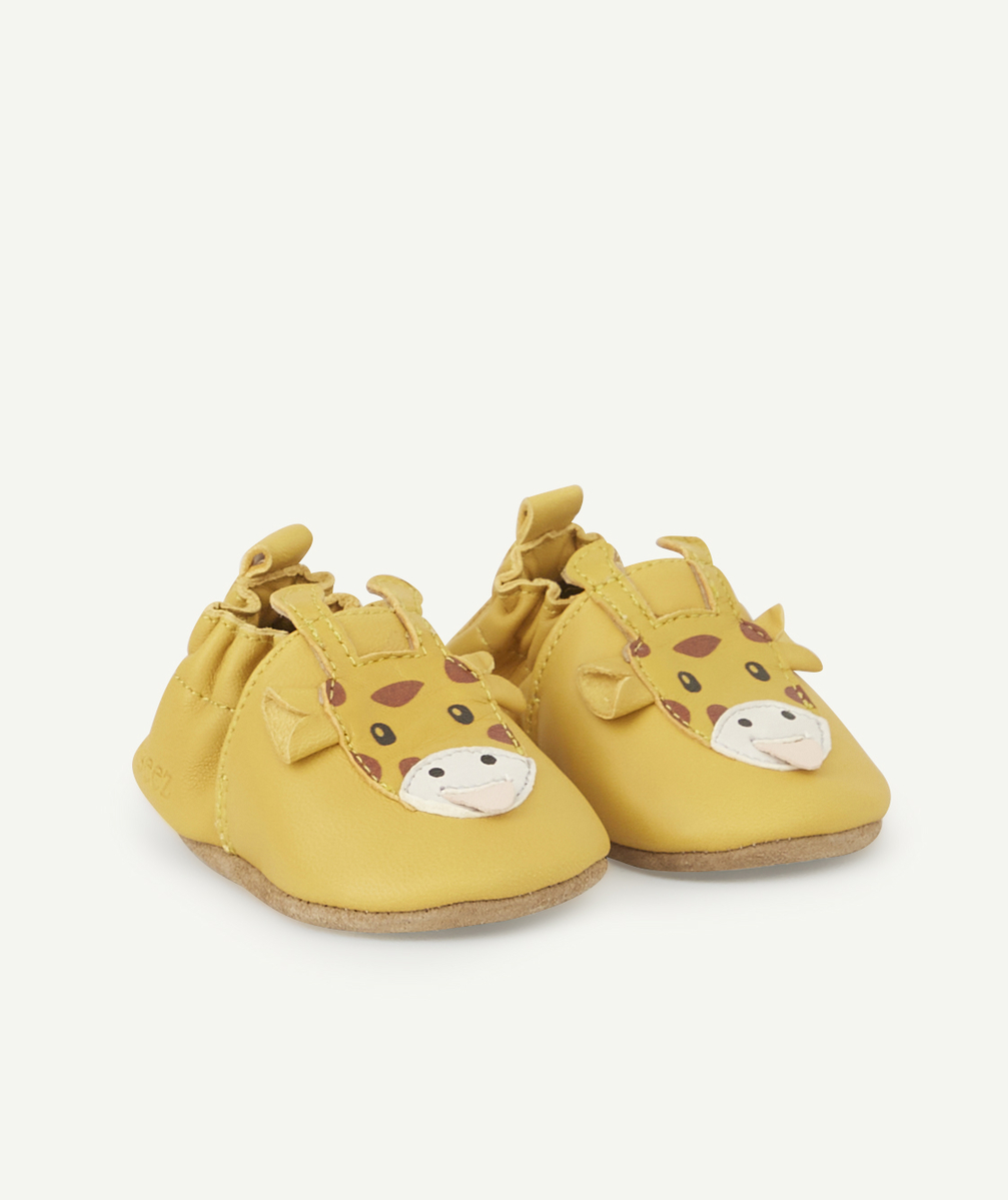 chaussons en cuir girafe jaune bébé - 0-6 m