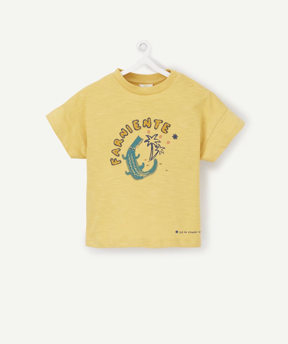 Le t-shirt jaune en coton biologique et message en bouclette - 3 M