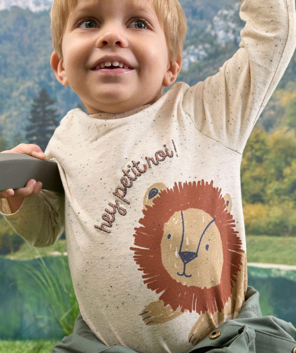 T-shirt bébé garçon gris moucheté avec message et lion - 18 M