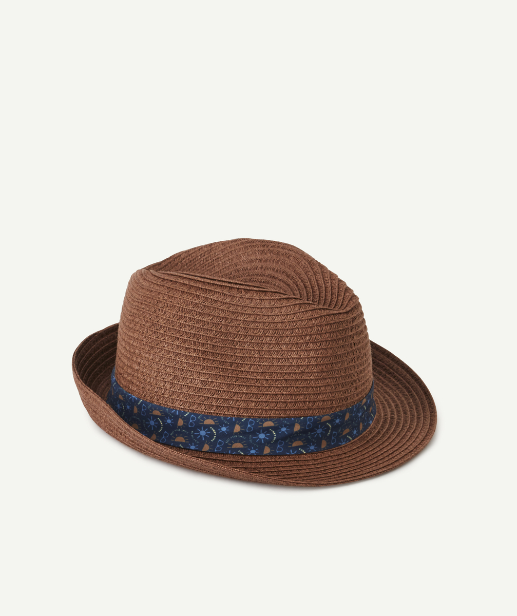 Le chapeau de paille marron avec bande imprimée - 52