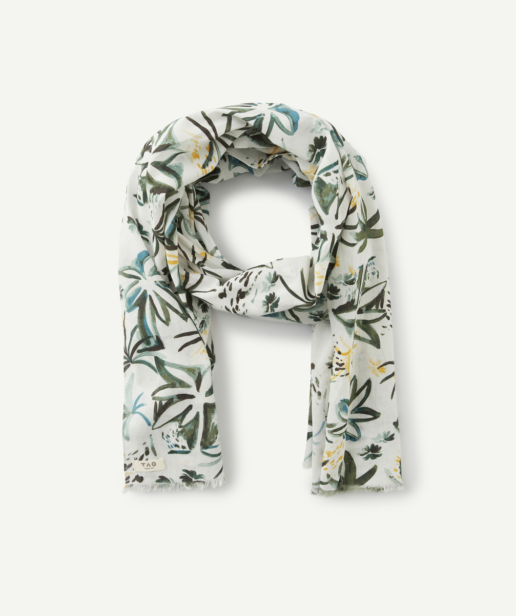 Le foulard blanc en coton imprimé palmiers - TU