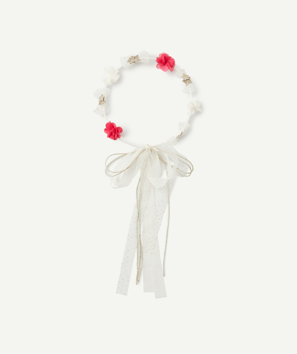 La couronne blanche et couleur dorée avec fleurs et noeuds - TU
