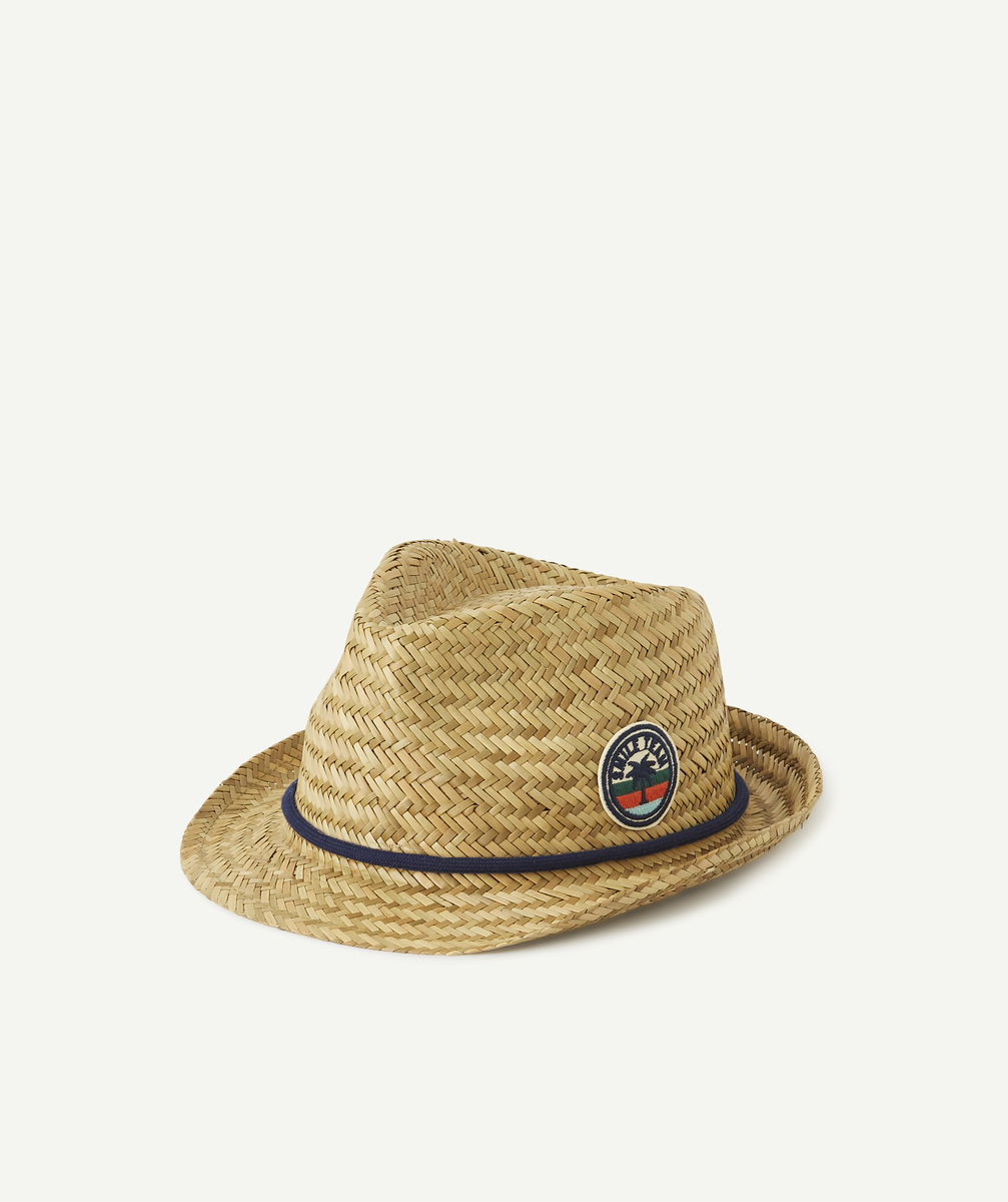le chapeau de paille trilby avec bande bleue et patch brodé - 52